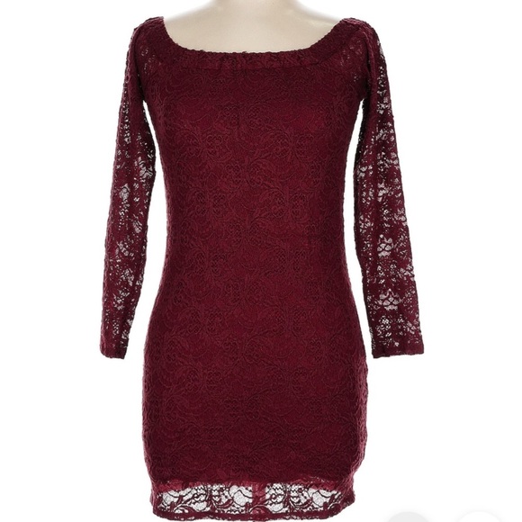 NWT CHASER Long Sleeve Off Shoulder Lace Lined Mini Dress Size Large - Picture 2 of 5